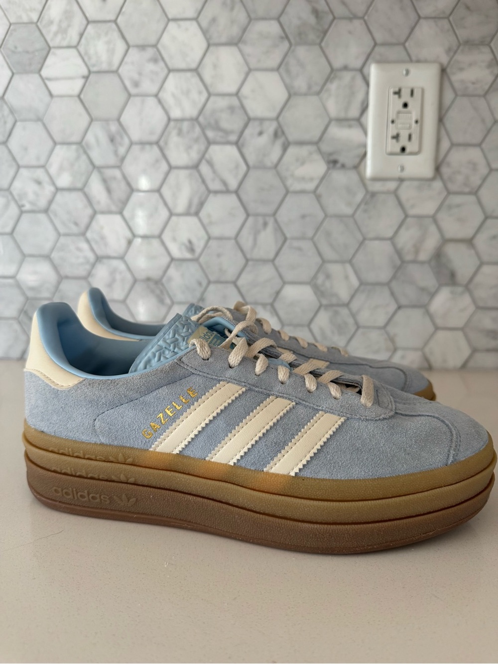 adidas Gazelle Bold Women’s Light Blue Suede Sneakers with Cream Stripes